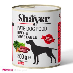 کنسرو پته مخصوص سگ با طعم گوشت و سبزیجات شایر وزن 800گرم